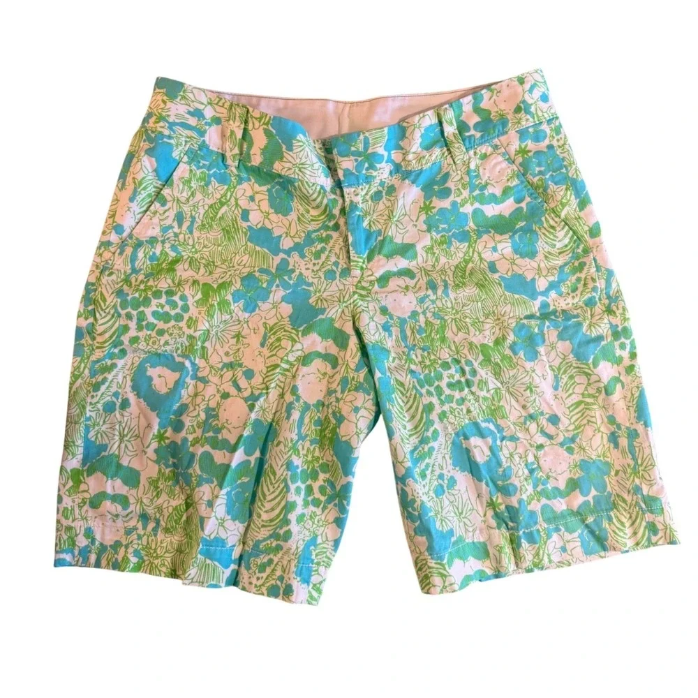 Lilly Pulitzer The Chipper Short Women 8 Blue Green Floral Tropical Chino Shorts - Picture 2 of 6